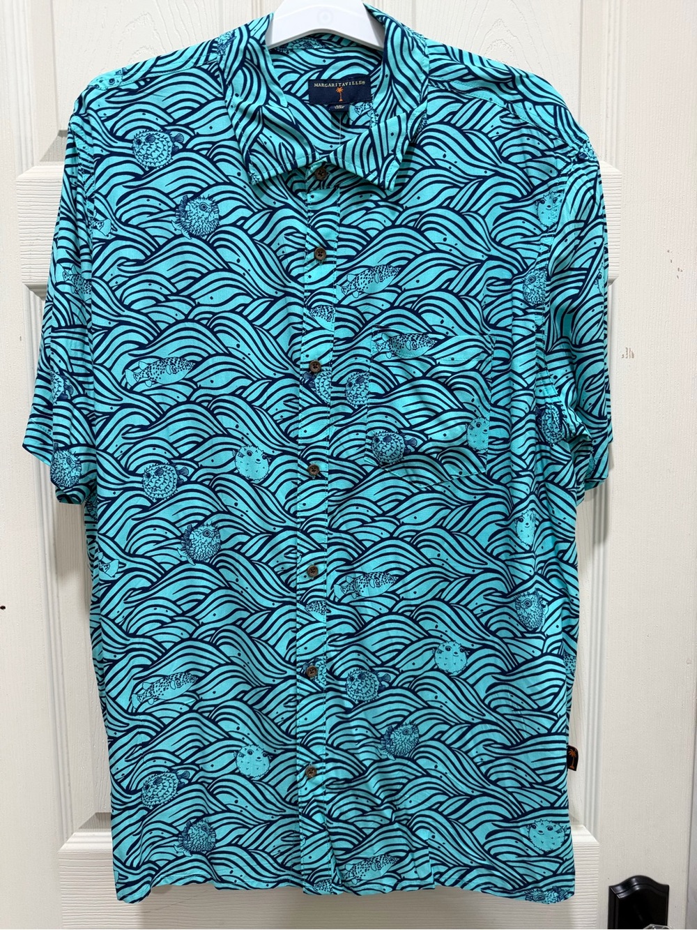 Margaritaville Men's Short-Sleeve Wave Print Shirt - Turquoise